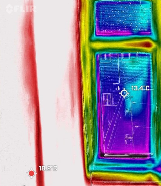 Thermal image of double glazed window in a heated room